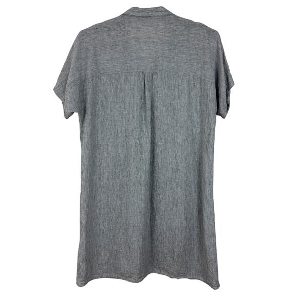 Eileen Fisher 100% Organic Linen Crinkle Shirt Dress Large White Gray lagenlook - Picture 2 of 9